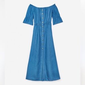 Kooples Off-Shoulder Blue Denim Dress